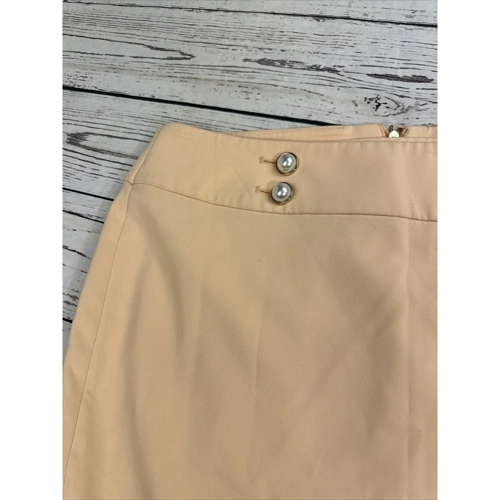 Calvin Klein Skirt 14 Peach Pearl Accent Buttons Knee Length Straight Pencil